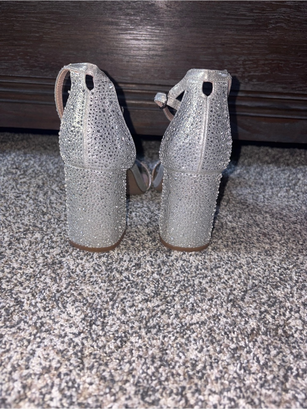 Kelly & Katie Silver Rhinestone Block Heel Sandals - Picture 3 of 4